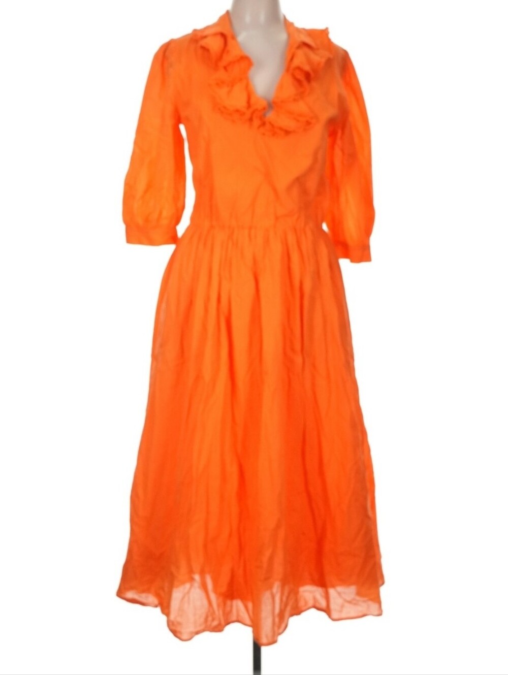 Be Blumarine Orange Ruffle V-Neck Maxi Dress (US 8)